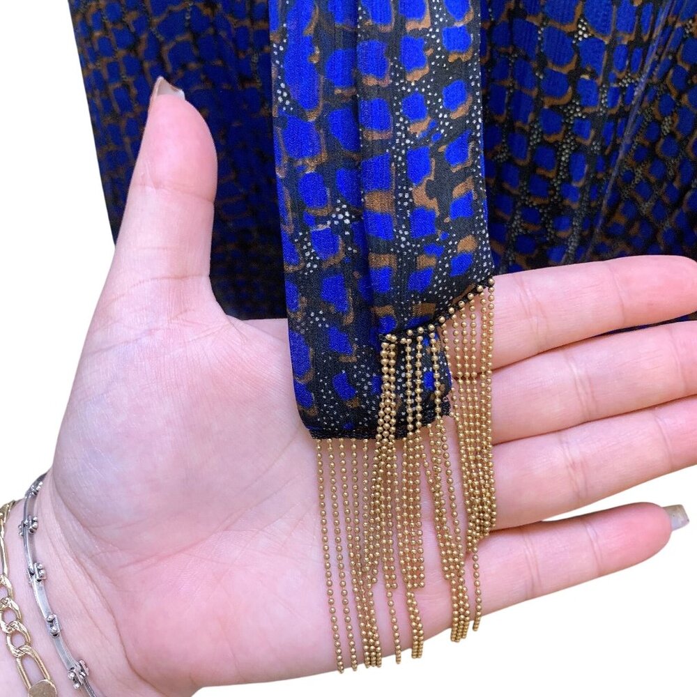 NWT Joseph Ribkoff Sheer Blue & Black Blouse w/Gold Fringe Detail Size 18 - Picture 4 of 8